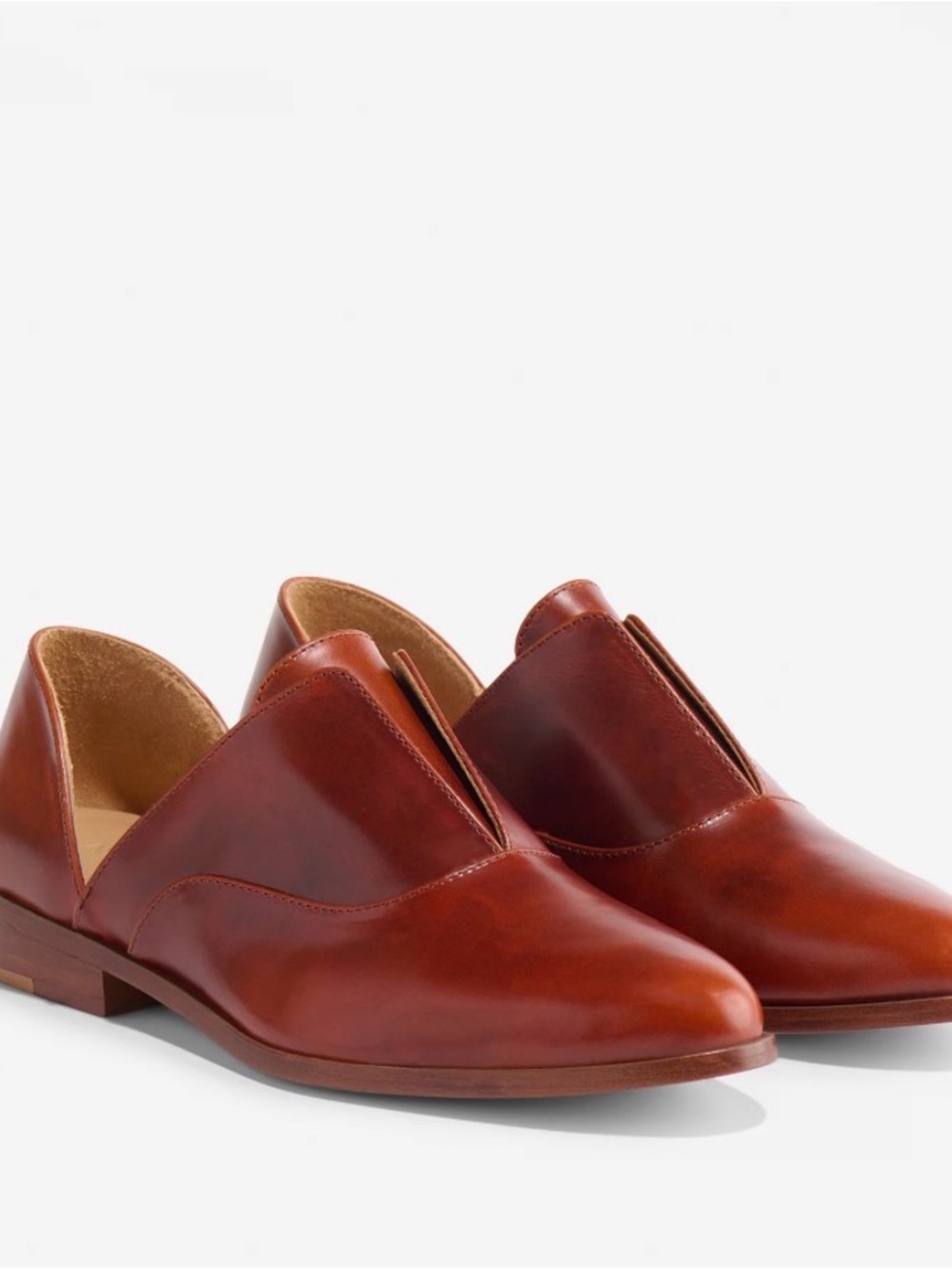 Nisolo Women's Slip-On Loafers in Chestnut Brown. Emma D'Orsay Oxford 2.0